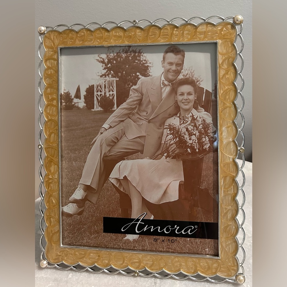 Amora Vintage 8”x10” glass, resin, metal, crystal and pearl photo frame